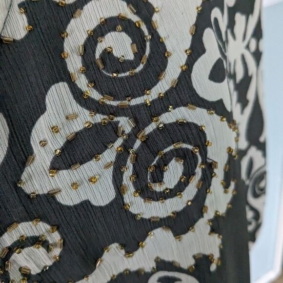 Lane Bryant Top Women 14/16 Semi-sheer Grey White Damask Print Beads Sleeveless - Picture 11 of 11